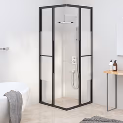 vidaXL Cabina Doccia ESG Semi Smerigliato 80x70x180 cm Nera - Vista aggiuntiva 3