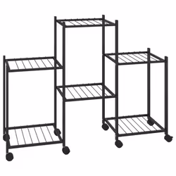 vidaXL Portafiori con Ruote 83x25x63,5 cm Ferro Nero - Vista aggiuntiva 2