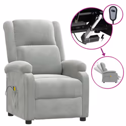 vidaXL Poltrona Massaggiante Elettrica Grigio Chiaro in Velluto - Vista aggiuntiva 2