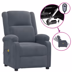 vidaXL Poltrona Massaggiante Elettrica Grigio Scuro in Velluto - Vista aggiuntiva 2