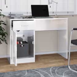 vidaXL Scrivania Cassetto Bianco Lucido 100x40x73cm Legno Multistrato - Vista aggiuntiva 3
