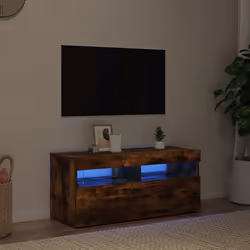 vidaXL Mobile Porta TV con Luci LED Rovere Fumo 90x35x40 cm - Vista aggiuntiva 3