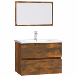 vidaXL Set Mobili da Bagno 2 pz Rovere Fumo in Legno Multistrato - Vista aggiuntiva 2