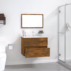 vidaXL Set Mobili da Bagno 2 pz Rovere Fumo in Legno Multistrato - Vista aggiuntiva 3