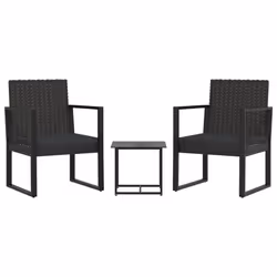 vidaXL Set Divani da Giardino 3 pz con Cuscini Nero in Polyrattan - Vista aggiuntiva 2