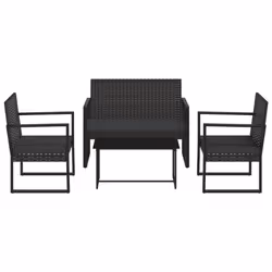 vidaXL Set Divani da Giardino 4 pz con Cuscini Nero in Polyrattan - Vista aggiuntiva 2