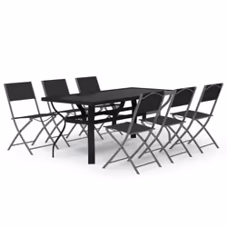 vidaXL Set da Pranzo da Giardino 7 pz Grigio e Nero - Vista aggiuntiva 2