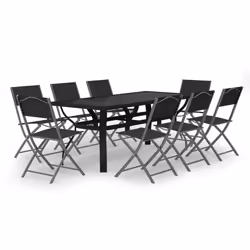 vidaXL Set da Pranzo da Giardino 9 pz Grigio e Nero - Vista aggiuntiva 2