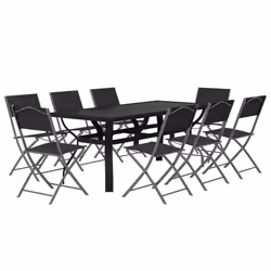 vidaXL Set da Pranzo da Giardino 9 pz Grigio e Nero - Vista aggiuntiva 3