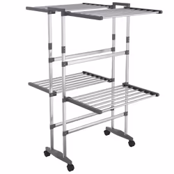 vidaXL Stendibiancheria a 2 Livelli con Ruote Argento 60x70x106 cm - Vista aggiuntiva 2