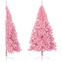 Albero di Natale Artificiale a Metà con Supporto Rosa 210cm PVC vidaXL