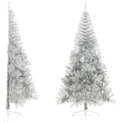 Albero di Natale a Metà con Supporto, Albero effetto Realistico Argento 240 cm PVC vidaXL
