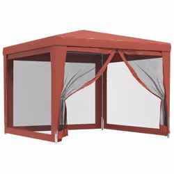 vidaXL Tenda per Feste con Pareti Laterali in Rete Rossa 3x3 m HDPE - Vista aggiuntiva 2