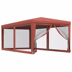 vidaXL Tenda per Feste con 6 Pareti Laterali in Rete Rossa 3x6 m HDPE - Vista aggiuntiva 2