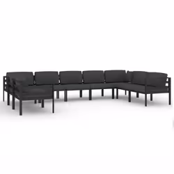 vidaXL Set Divani da Giardino 9 pz con Cuscini in Alluminio Antracite - Vista aggiuntiva 2