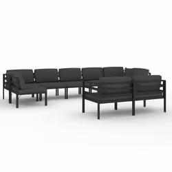 vidaXL Set Divani da Giardino 9 pz con Cuscini in Alluminio Antracite - Vista aggiuntiva 2