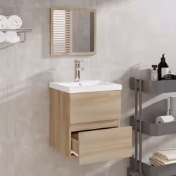 vidaXL Mobile da Bagno con Specchio Rovere Sonoma in Legno Multistrato - Vista aggiuntiva 3