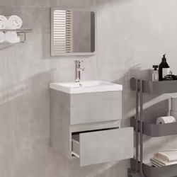 vidaXL Mobile da Bagno con Specchio Grigio Cemento Legno Multistrato - Vista aggiuntiva 3