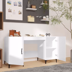 vidaXL Scrivania Bianco Lucido 140x50x75 cm in Legno Multistrato - Vista aggiuntiva 3