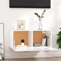 vidaXL Mobile a Parete Bianco Lucido 80x36,5x35 cm Legno Multistrato - Vista aggiuntiva 3