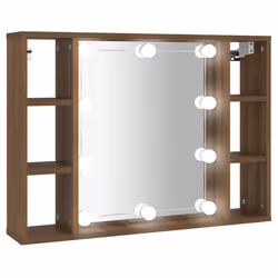 vidaXL Mobile a Specchio con LED Rovere Marrone 76x15x55 cm - Vista aggiuntiva 2