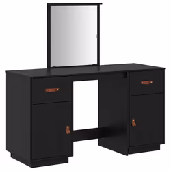 Set Toeletta con Specchio Nero in Legno Massello di Pinocod mxl 125292