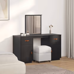 Set Toeletta con Specchio Nero in Legno Massello di Pinocod mxl 125292