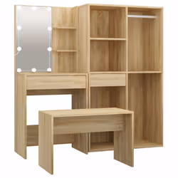 vidaXL Set Tavolo da Toeletta con LED Rovere Sonoma Legno Multistrato - Vista aggiuntiva 2