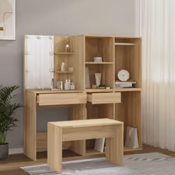vidaXL Set Tavolo da Toeletta con LED Rovere Sonoma Legno Multistrato - Vista aggiuntiva 3