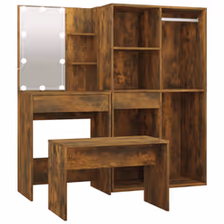 vidaXL Set Tavolo da Toeletta con LED Rovere Fumo in Legno Multistrato - Vista aggiuntiva 2