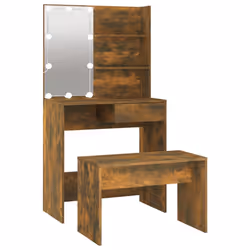vidaXL Set Tavolo da Toeletta con LED Rovere Fumo in Legno Multistrato - Vista aggiuntiva 2