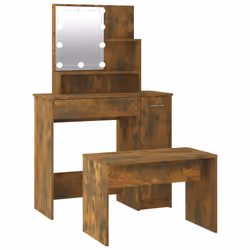 vidaXL Set Tavolo da Toeletta con LED Rovere Fumo in Legno Multistrato - Vista aggiuntiva 2