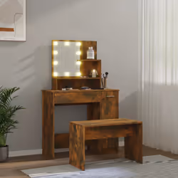 vidaXL Set Tavolo da Toeletta con LED Rovere Fumo in Legno Multistrato - Vista aggiuntiva 3