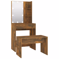 vidaXL Set Tavolo da Toeletta con LED Rovere Fumo in Legno Multistrato - Vista aggiuntiva 2