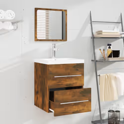 vidaXL Mobile Bagno con Lavabo Integrato Rovere Fumo Legno Multistrato - Vista aggiuntiva 3