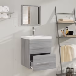 vidaXL Mobile Bagno e Lavabo Integrato Grigio Sonoma Legno Multistrato - Vista aggiuntiva 3