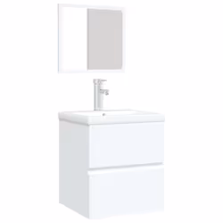 vidaXL Mobile da Bagno con Lavabo e Specchio Bianco - Vista aggiuntiva 3