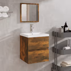 Questo mobile da bagno con il lavabo integrato e lo specchio, dotato di ampio spazio di stoccaggio, è un'aggiunta elegante e  ...