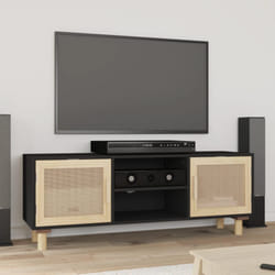 Mobile tv, Armadietti a per tv Nero 105x30x40 cm Massello Pino e Rattan Naturale Vidaxl