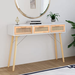Tavolo Consolle, Tavolo da ingresso Bianco 105x30x75 Massello Pino Rattan Naturale Vidaxl
