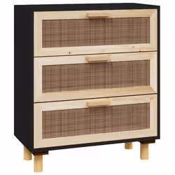 vidaXL Credenza Nera 60x30x70 cm Legno Massello Pino e Rattan Naturale - Vista aggiuntiva 2