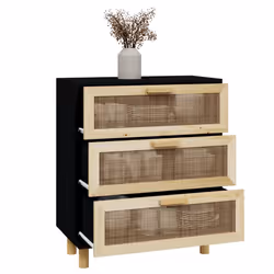 vidaXL Credenza Nera 60x30x70 cm Legno Massello Pino e Rattan Naturale - Vista aggiuntiva 3
