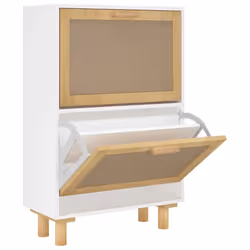 vidaXL Scarpiera Bianca 52x25x80cm Legno Multistrato e Rattan Naturale - Vista aggiuntiva 2