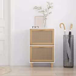 vidaXL Scarpiera Bianca 52x25x80cm Legno Multistrato e Rattan Naturale - Vista aggiuntiva 3