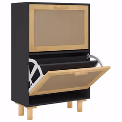vidaXL Scarpiera Nero 52x25x80cm Legno Multistrato e Rattan Naturale - Vista aggiuntiva 2