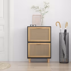 vidaXL Scarpiera Nero 52x25x80cm Legno Multistrato e Rattan Naturale - Vista aggiuntiva 3