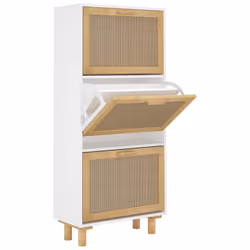 vidaXL Scarpiera Bianca52x25x115cm Legno Multistrato e Rattan Naturale - Vista aggiuntiva 2