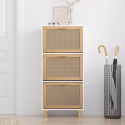 vidaXL Scarpiera Bianca52x25x115cm Legno Multistrato e Rattan Naturale - Vista aggiuntiva 3