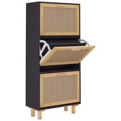 vidaXL Scarpiera Nero 52x25x115cm Legno Multistrato e Rattan Naturale - Vista aggiuntiva 2