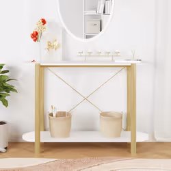 vidaXL Tavolino Consolle Bianco 110x38x75 cm in Legno Multistrato - Vista aggiuntiva 3